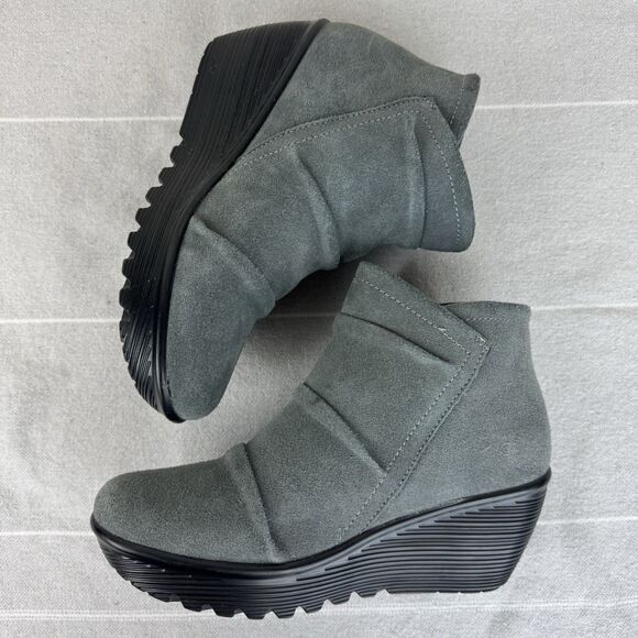 Skechers Parallel Triple Threat Suede Wedge Booties Ankle Boot Charcoal Gray 7 - Picture 12 of 15